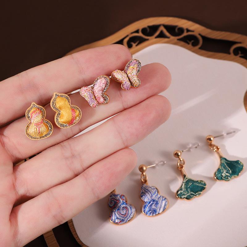 DIY Handmade Brocade Dangle Earrings Kit with 925 Silver Needles - New Chinese Style Gift Set
