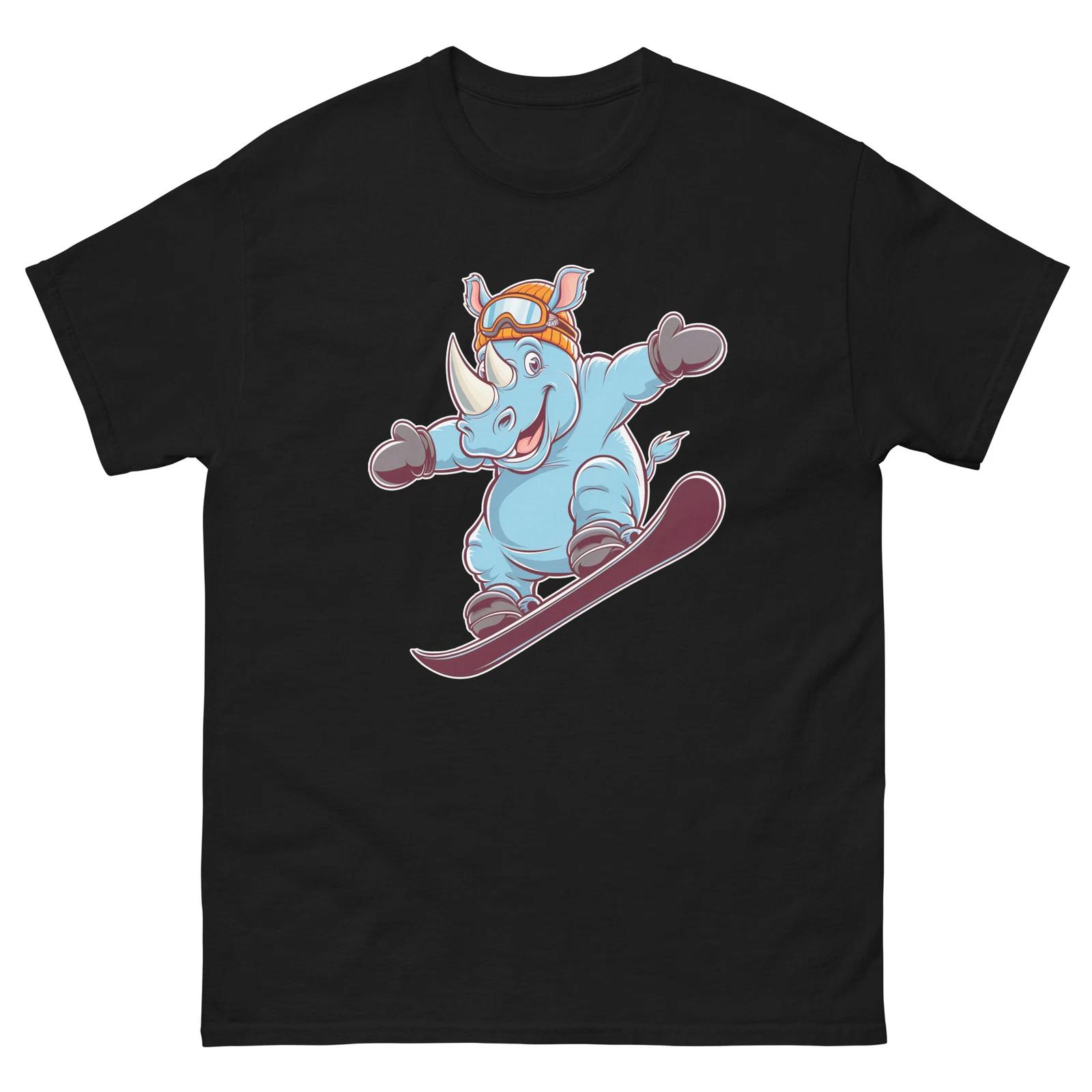 Rhino Snowboarding Fun Cartoon Snowboarder Shirt T-Shirt S