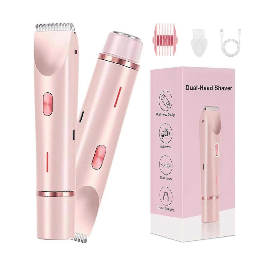 25-26 Dermave Bikini-Rasierer, Doppelkopf-Rasierer für Frauen, 2-in-1 Nass-Trocken Elektrischer Bikini-Trimmer für Frauen, Rosa