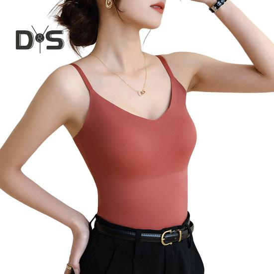 Women Underwear Adjustable Shoulder Straps Elastic Bottoming Vest with Chest Pad Traceless Design Ice Silk Tank Vest