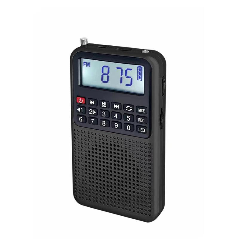 Mini-Taschen-UKW-Radio Hohe Empfindlichkeit Radioempfänger Tragbarer Bluetooth-Lautsprecher Rekorder mit LED-Licht Unterstützung für TF-Karte Headset
