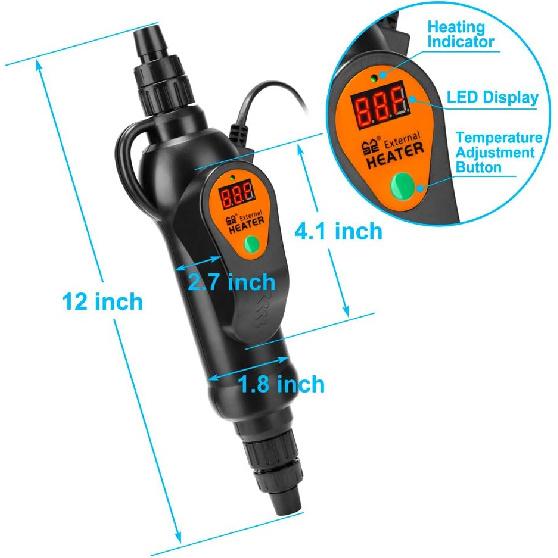 Aquarium External Heater in-Line Fish Tank External Heater 300W for Canister Filter