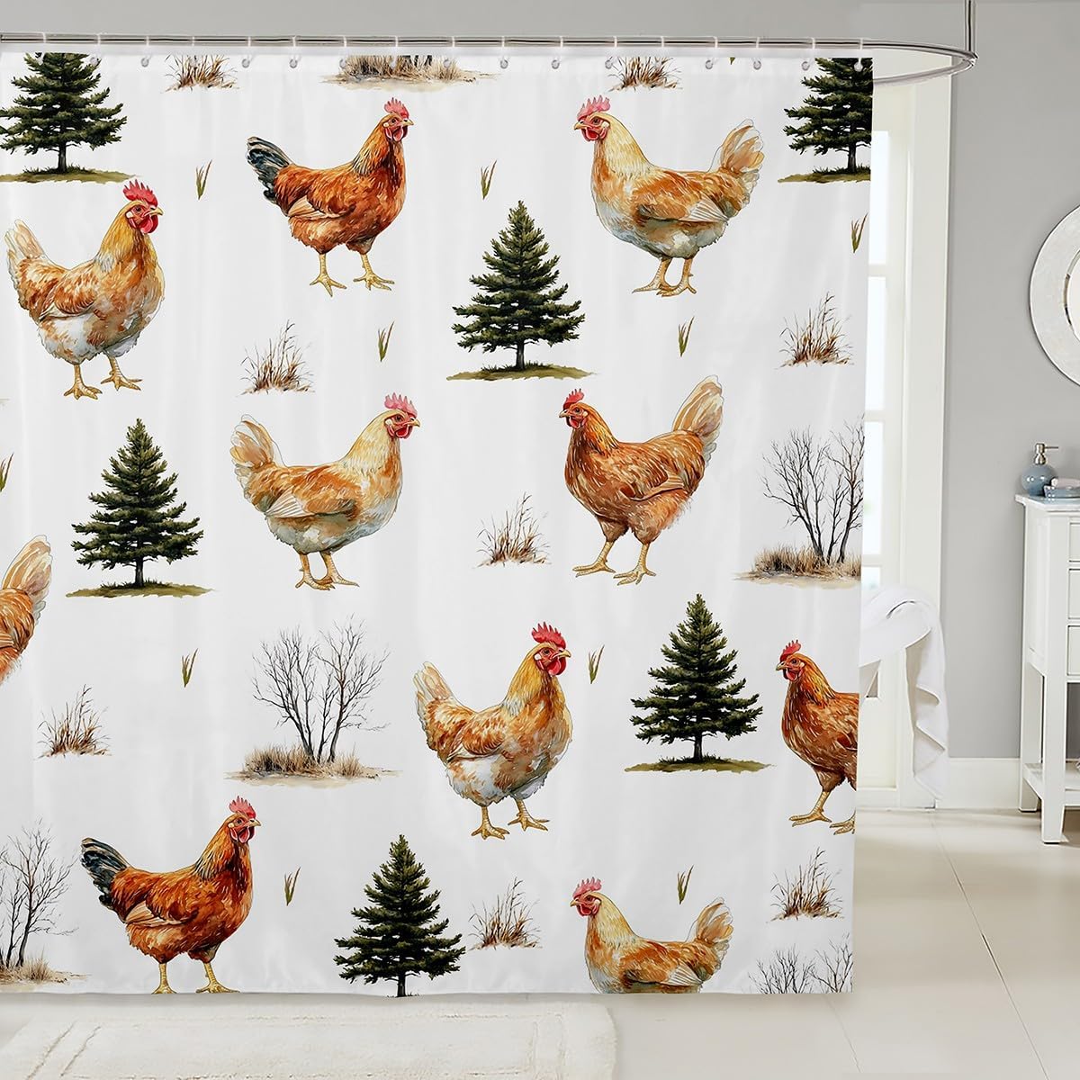 

Erosebridal Cartoon Rooster Bathroom Shower Curtain Sets,Rustic Wildlife Farmhouse Animal Shower Curtain,Vintage Pet Chicken Sho W60H190(CM)-1 Pcs