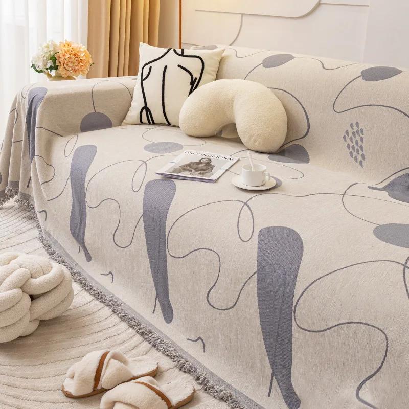 Nordic Tassel Throw Blanket Four Season Sofa Cover Dust Anti-cat Scratch Protection Cover Sofa Blanket Carpet Travel Rug Tassels