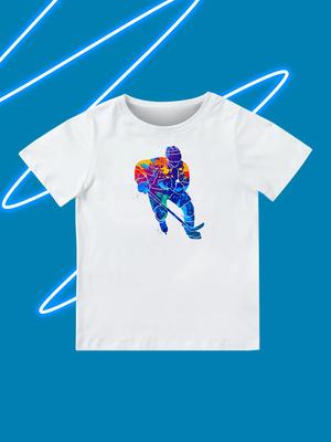 Round Neck Printed Pattern Pullover Short Sleeve Kids Tops Ice Hockey Player