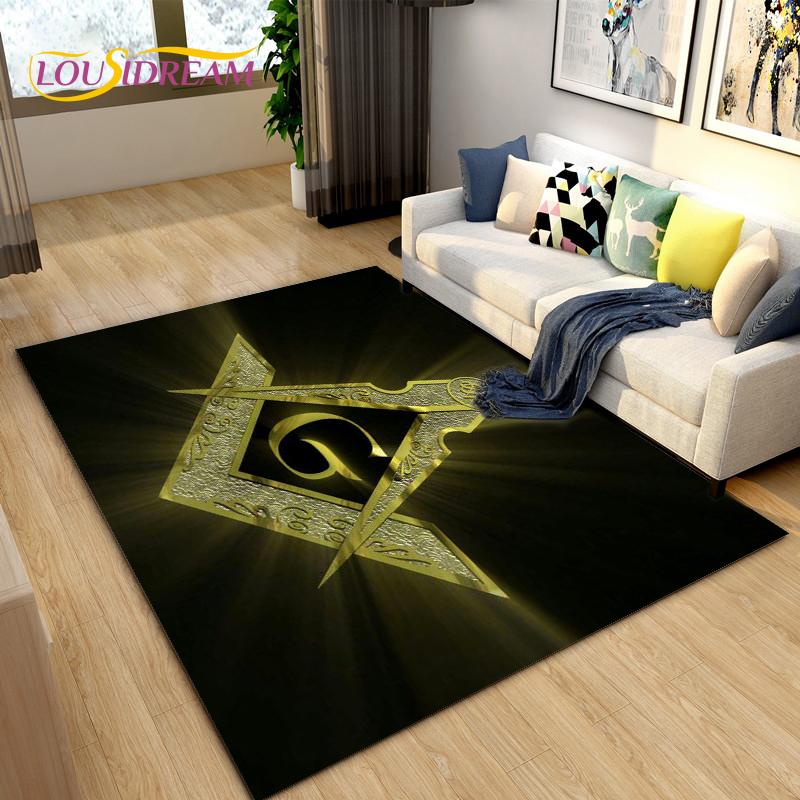 Masonic Carpet Freemason Illuminati Ring Area Rug Large,Carpet All Seeing Eye Rugs Carpets for Living Room,Fitness Pet Floor Mat