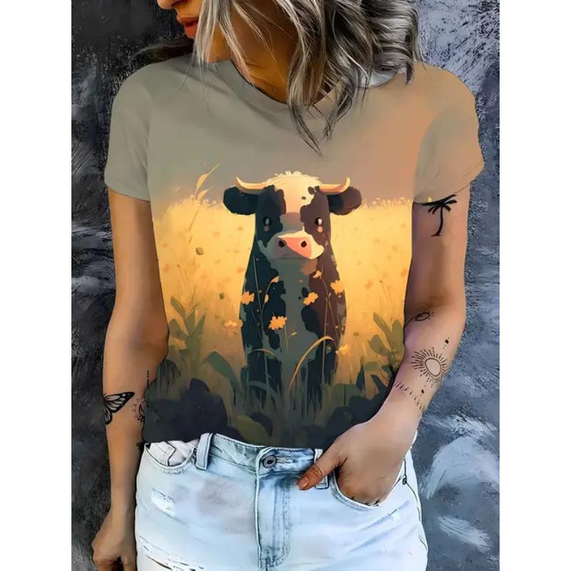 Women's Casual Top Fashion Animal Print Short Sleeve Crew Neck Pullover T-Shirts Women’s