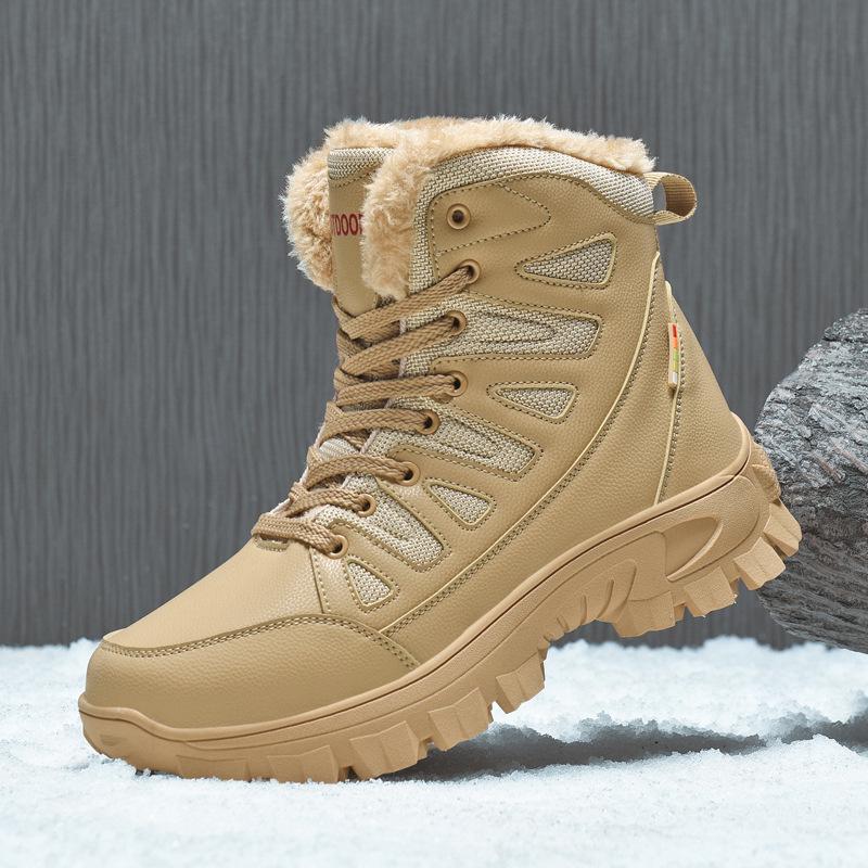 

Warm Waterproof Winter Boots for Men Outdoor Snow Hiking Boots with Fleece Lining Anti-Slip Thick Sole Plus Size Work Shoes 39 хаки