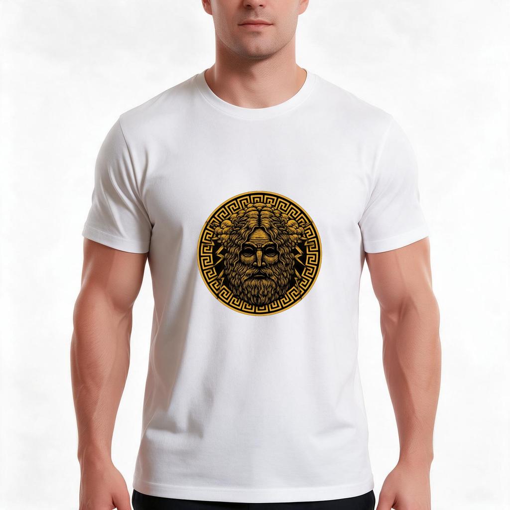 Zeus Gold T-Shirt Sommer Lässig Baumwolle T-Shirt Übergroß Streetwear Oberteile Vintage Grafikdruck Lockerer Schnitt Kurze Ärmel