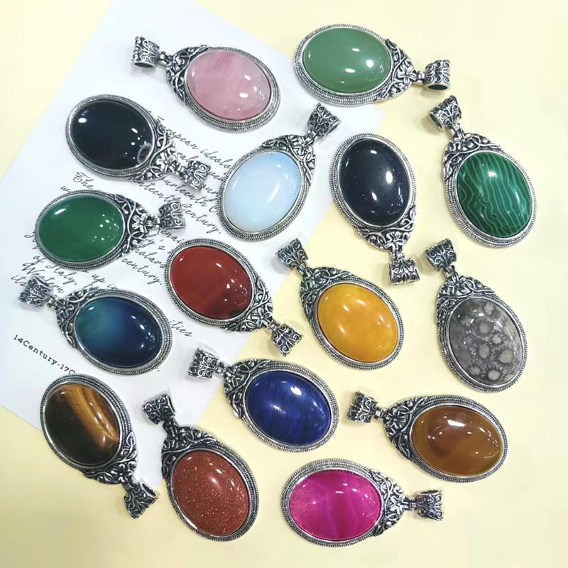 Geometric Gemstone Necklace Pendant With Embedded Semi Precious Stones For Fashion Jewelry Enthusiasts