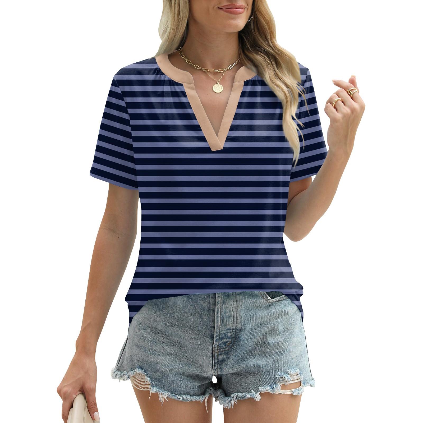Женские летние топы с короткими рукавами и V-образным вырезом — фото 7