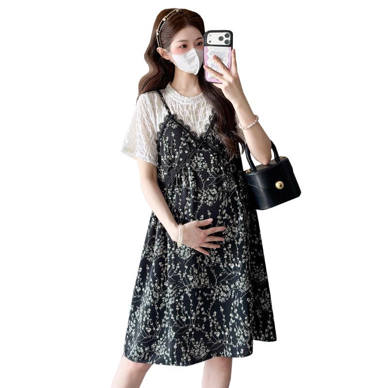 2026 Summer Maternity Floral Faux Two-Piece Slimming Dress