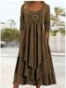 Stylish Heart-Embellished Layered Solid Color Dress