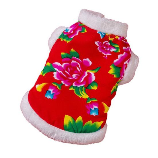 

Yousheng Одежда для домашних животных с пуговицами, красный цветочный принт, хлопковое пальто для домашних животных, удобная зимняя одежда для собак и кошек, товары для домашних животных красный