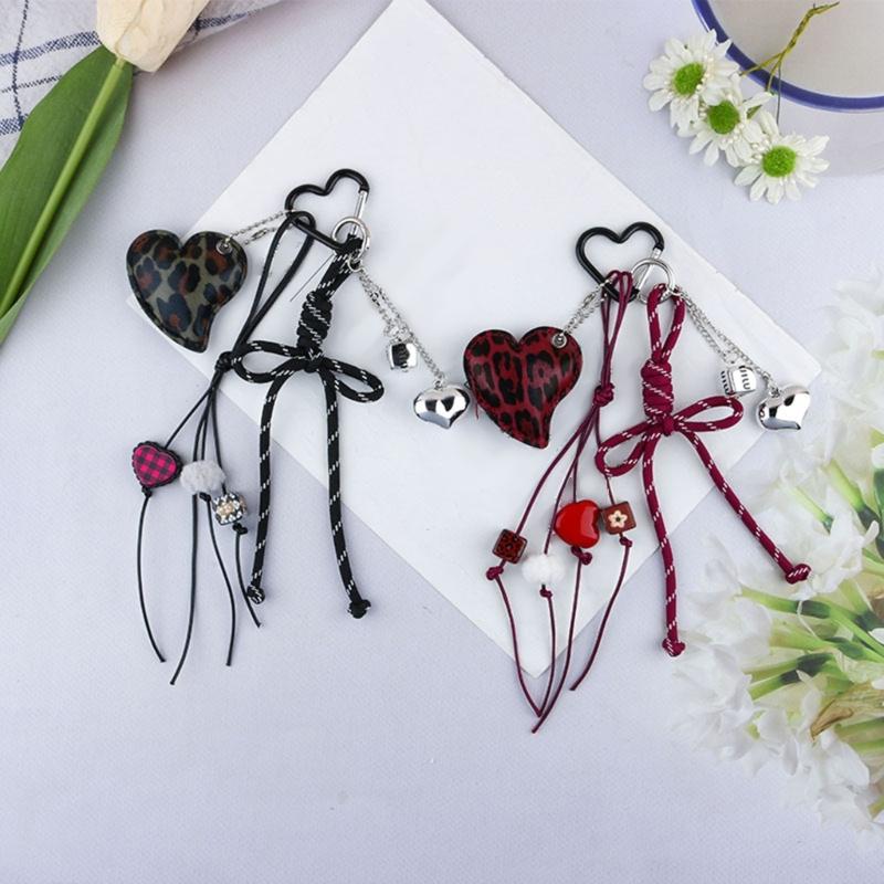 PU Bows Heart Keychain Charm Elegant Bag Accessory Gift For Women Girls Lightweight Bag Pendant For Purse Keys Phone