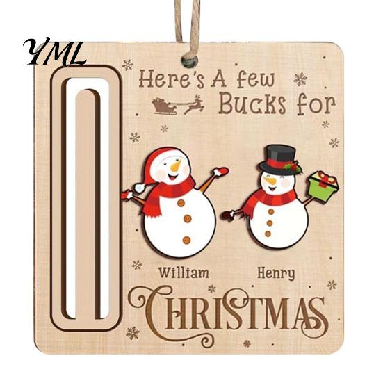 Personalized Cash Gift Tags Rustic Santa Reindeer Money Holder Ornament, Wooden Card Christmas Tree Wood Decorations Clip with Slot, Hanging