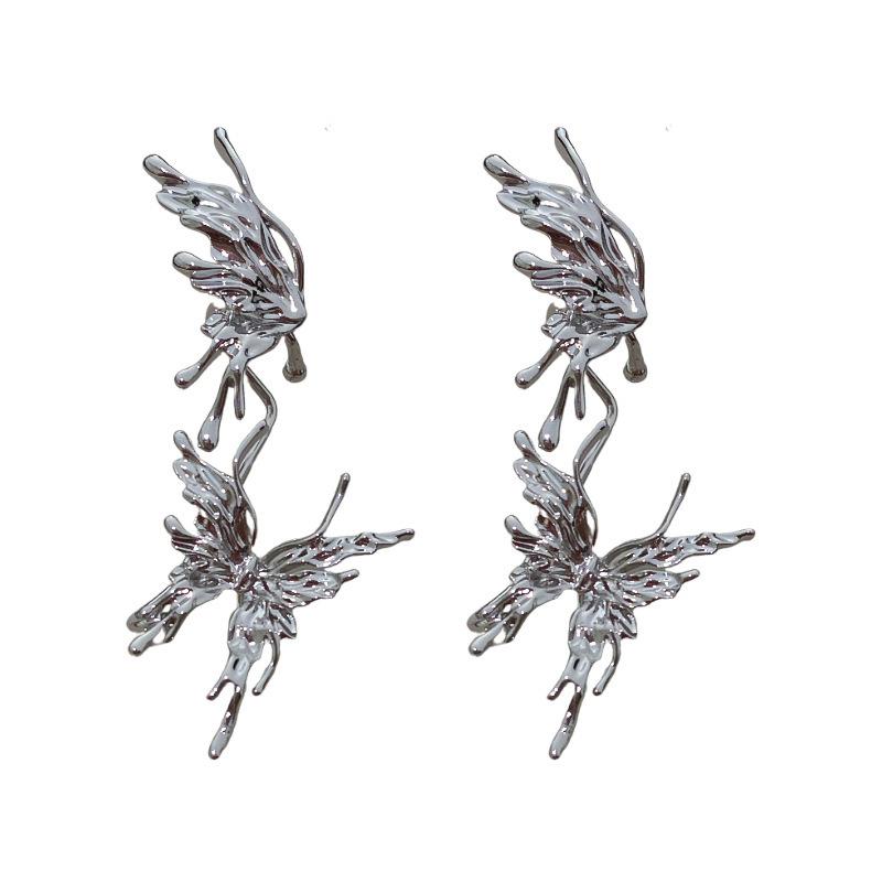 Silver needle with diamonds pleated butterfly earrings niche exaggerated design stud earrings integrated fashion personalized earrings women