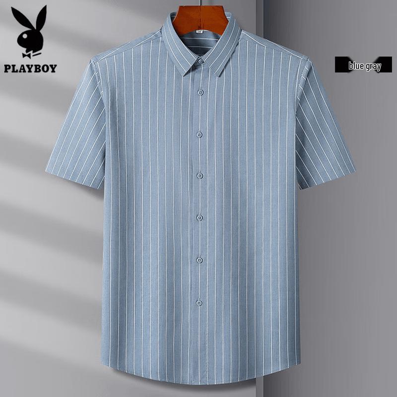PLAYBOY Men s Quick-Dry Breathable Striped Short Sleeve Shirt 3XL