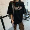 Summer New Loose Round Neck Personalized Letter Printing Thickened Polished Medium and Long Sleeve T-shirt Top Women