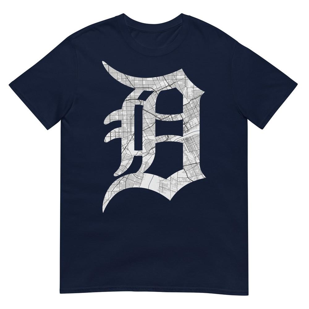 Distressed Letter D Detroit Michigan City Road Map Gift TShirt S