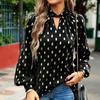 Women's Loose Hollow Out Blouse Long Sleeve O Neck Top Autumn Winter Printed Commuter Casual Tops