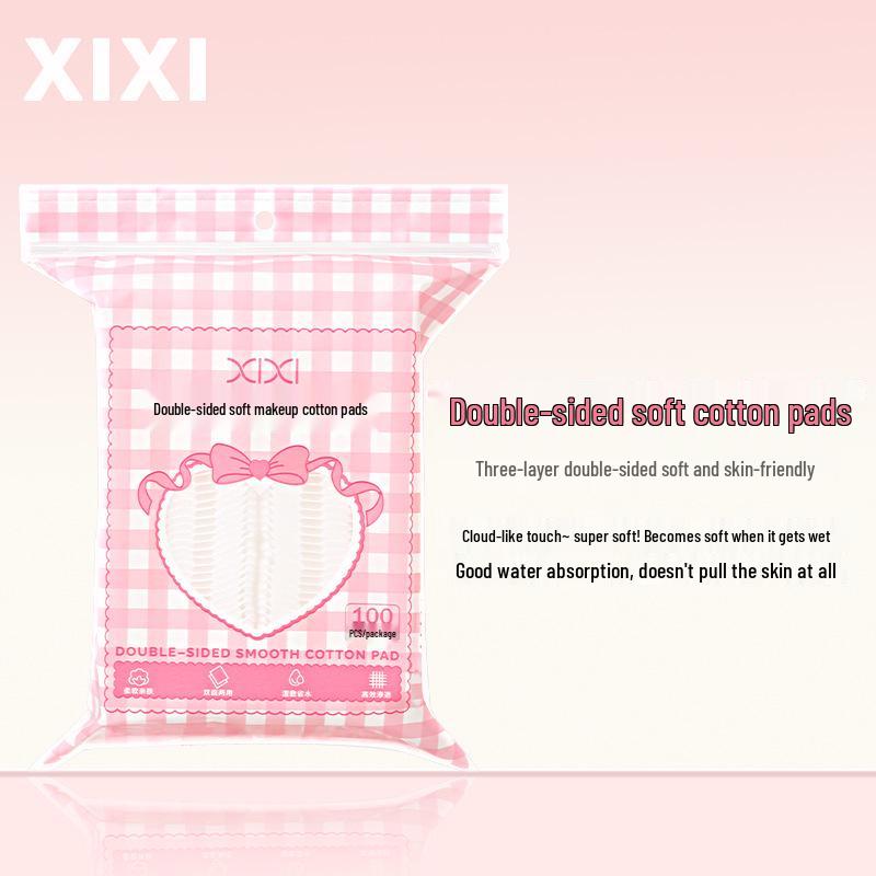 Xixi Dual-Sided Makeup Removal Cotton Pads - 100 Pieces, Wet & Dry Use for Face & Lips