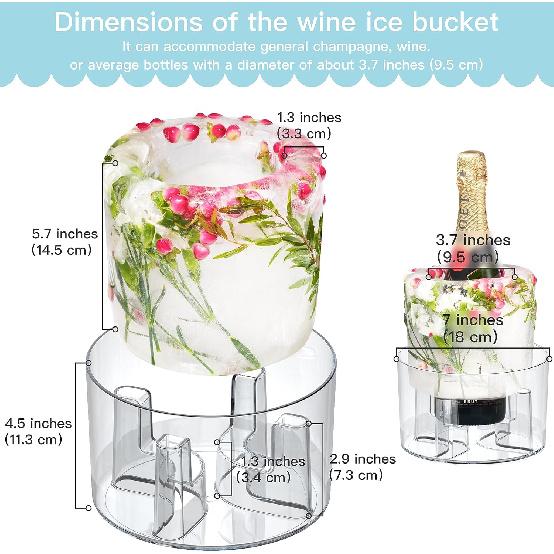 Ice Molds, Ice Bucket, Ice Mold Wine Bottle Chiller, DIY Champagne Cocktails Clear Bucket Freezer Chiller, Any Floral or Fruits Decoration for Party,