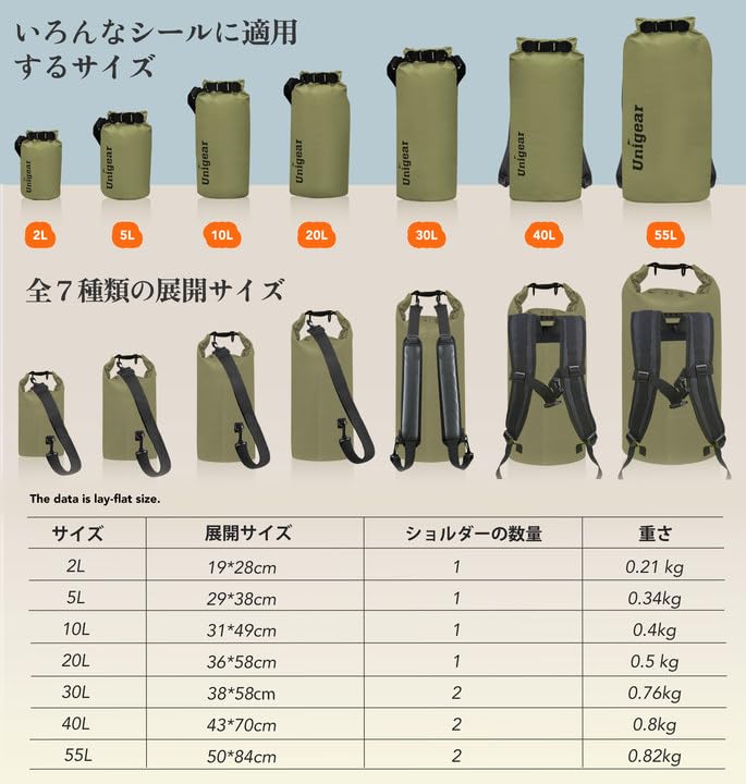 Unigear Vodotěsný vak Dry Bag s vodotěsným pouzdrem, bubnový typ, nový materiál, vodotěsný, prachotěsný, 9 barev, 6 velikostí, 2L 5L 10L 20L 30L 40L Rikyu