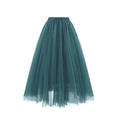 Faldas plisadas por debajo de la rodilla para mujer, falda de tul, falda tutú de malla elástica de cintura alta para primavera y verano
