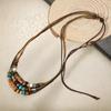2Pcs/Set Multi-Layer Vintage Wood Beads Pendant Leather Beaded Weaved Prayer Necklace& Bracelet  Jewelry Gifts