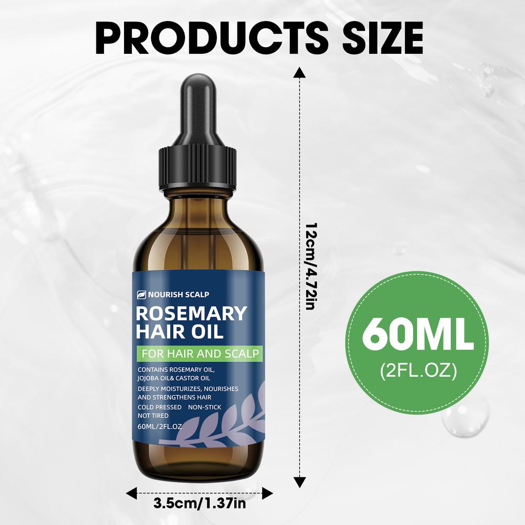 Rosemary and Peppermint Hair Care Oil Strengthening Scalp Treatment for Thicker Hair and Anti Breakage 60ML Glass Dropper for Damaged Hair