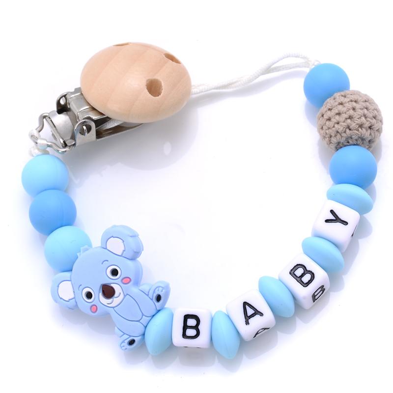 Baby Beech Teether Pacifier Clips Personalized Name Silicone Teether Geometric Crochet Beads Chain Pacifier Clips Nipple Clip