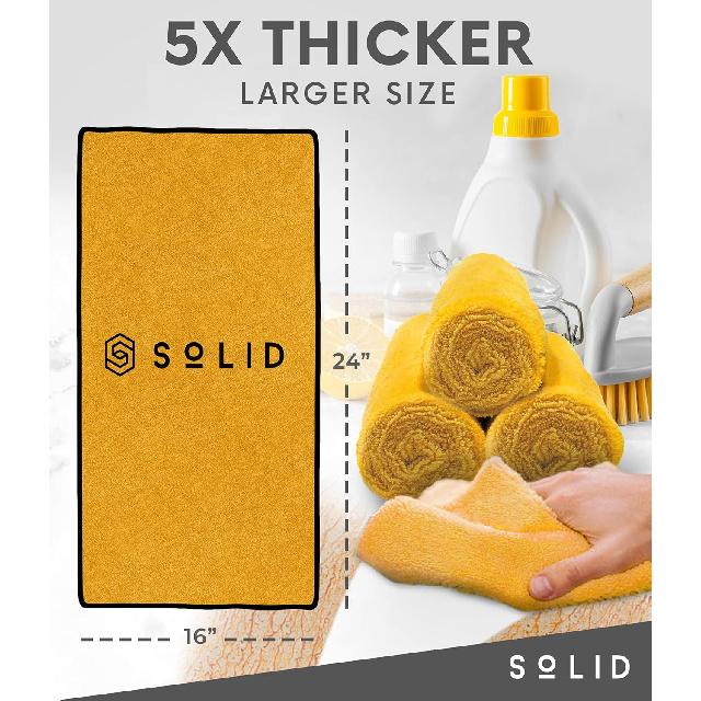 Solid Multipurpose Plush Microfiber Cleaning Cloth Towel for Household, Car Washing, Drying & Auto Detailing - 16" x 24" (6)