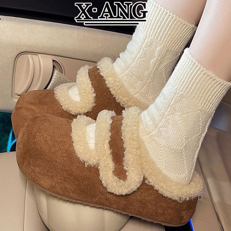 Cowhide thick-soled women's outer wear bag head cotton slippers autumn and winter new velvet warm lamb wool shoes