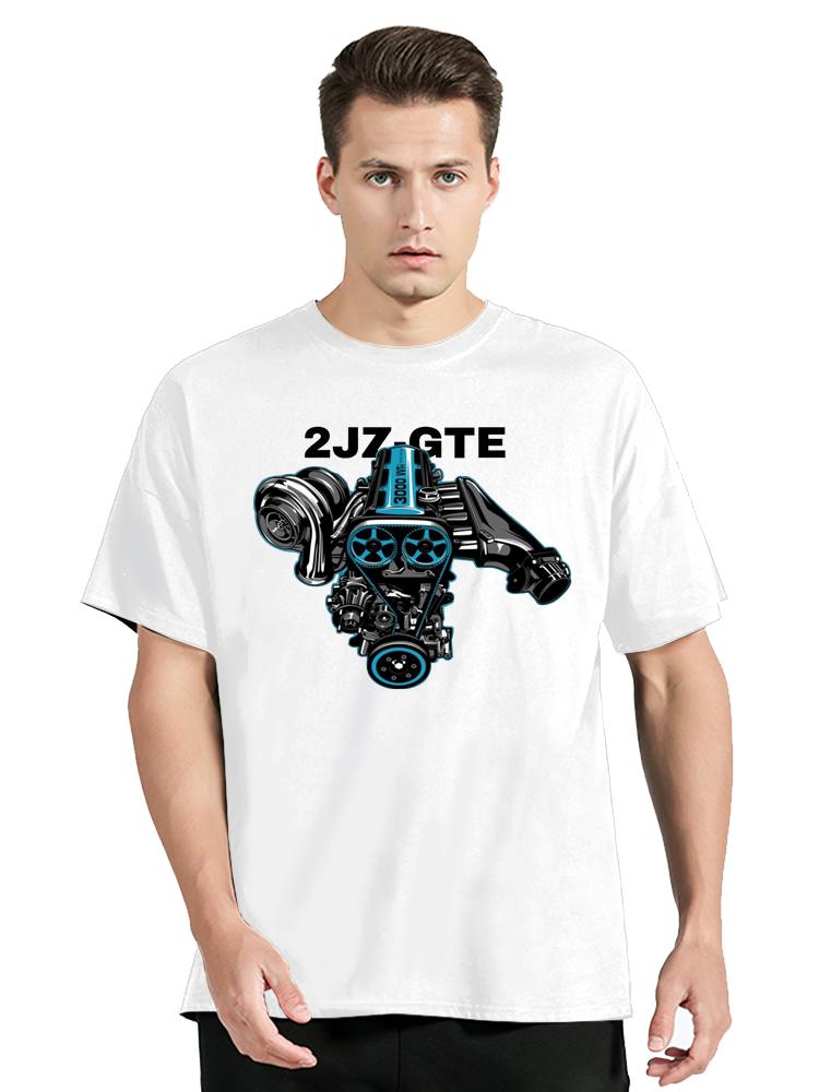 Japan Car 2JZ Engine Turbo Tuning JDM Printing T-Shirt Custom Casual Cotton O-Neck Tshirtunisex Clothing Oversized T Shirt