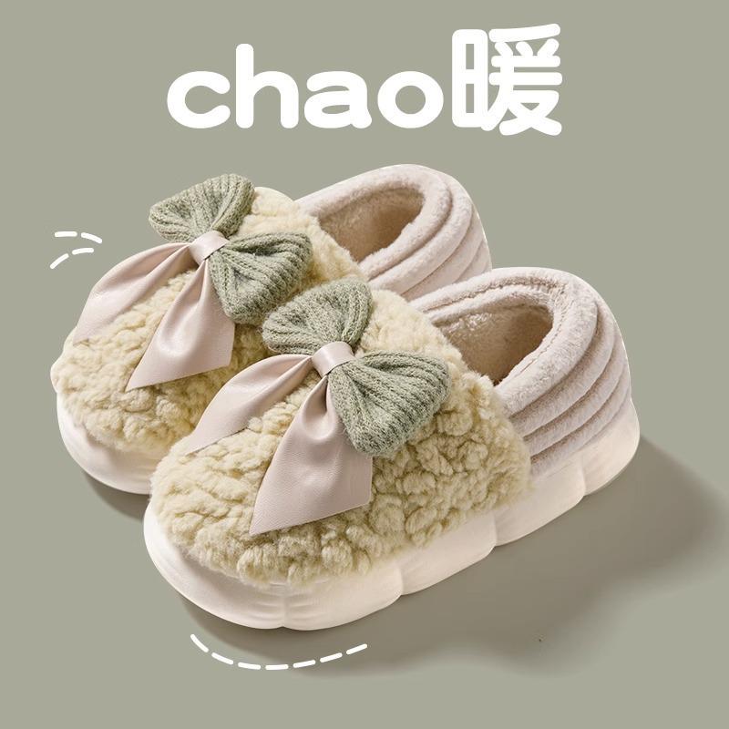 

Осенне-зимние теплые хлопковые туфли на толстой подошве с бантом, нескользящие, не вызывающие запаха ног, женские домашние тапочки, толстые мягкие хлопковые туфли для послеродового периода 40-41