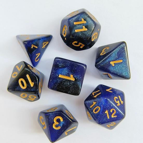 7Pcs/Set Starry Sky Acrylic Multi-side Dice Golden Number D4/6/8/10/12/20 Polyhedral Gaming Dice Prop Adults Family Night Party Board Game Essentials