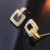 Minimalist Geometric Hollow Square Cubic Zirconia Earrings