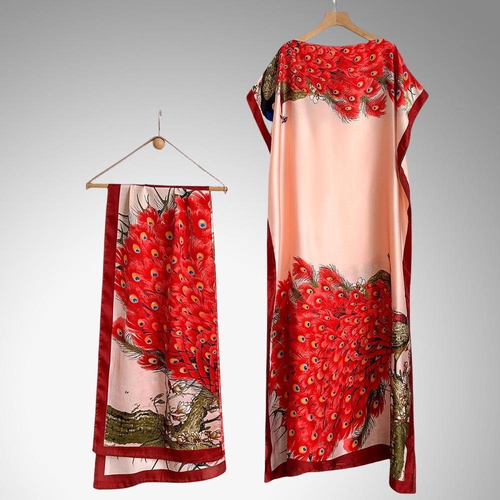 Elegant Print Cape Shawl Floral Butterfly Peacock Cape Shawl Scarf for Beach Vacation