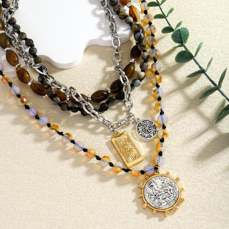 Creative Multilayer Beads Pendant Necklace For Women Men Round Coin Drop Jewelry Gift