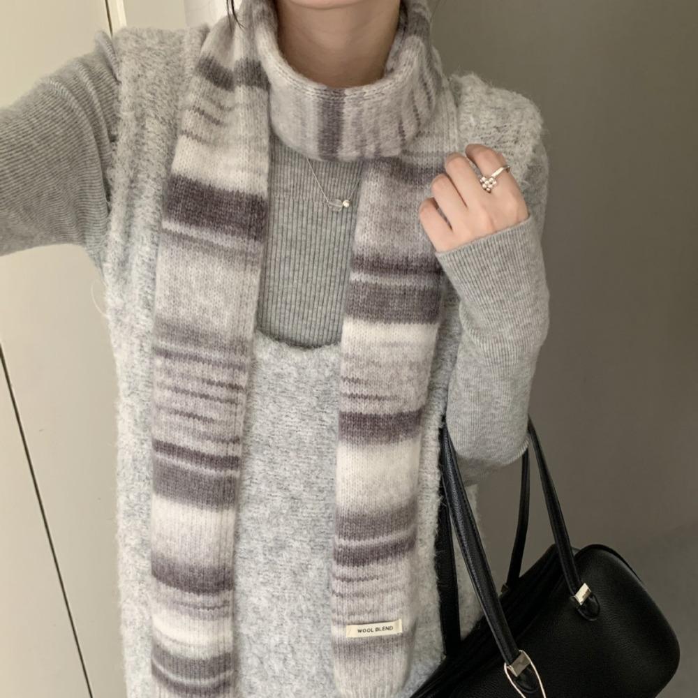 Korean Style Cashmere Knitted Scarf Plush Winter Shawl Fashion Rainbow Striped Scarf  Student