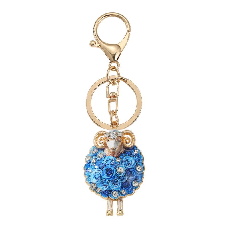 Rhinestone Rose Sheep Keychain With Shiny Crystals Great As Bag Pendant Key Holder Gift