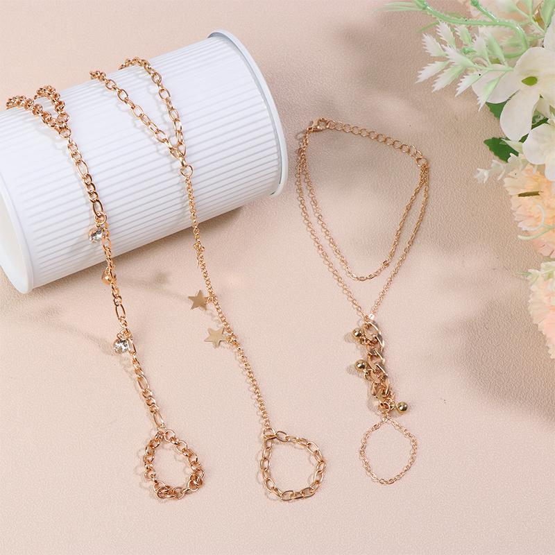 Pendant Chain Bracelet Link Connected Gold Colour Wide Finger Ring Bracelets For Women Link Hand Harness Jewelry