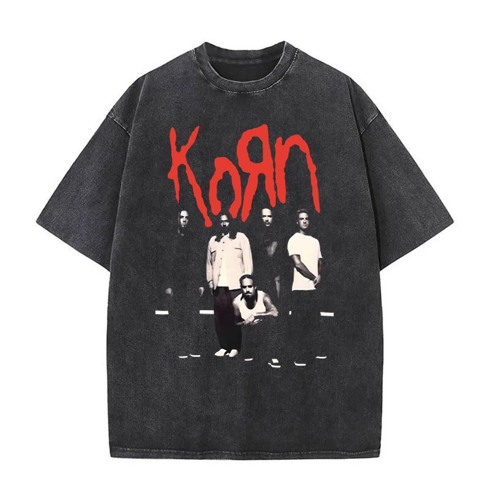 Washed Vintage Rock Band Korn Ftl Follow The Leader T Shirt Men Gothic Casual Oversized Tees Male Tshirt Mens Vintage Tshirt