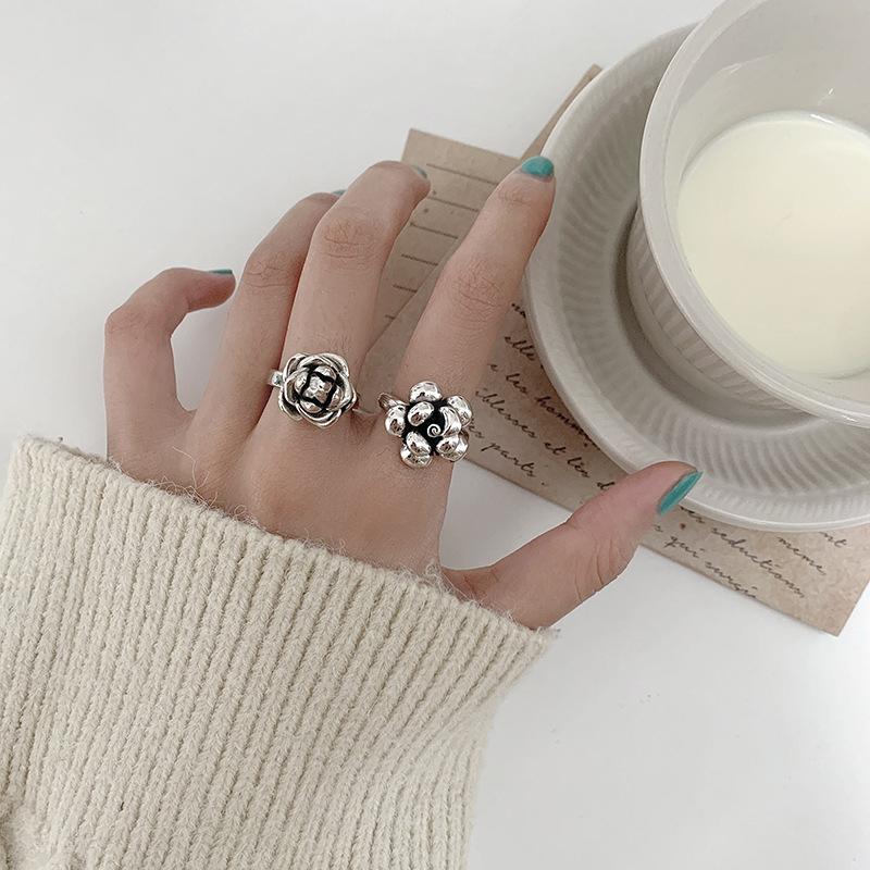 Hot Sell Trendy Rose Flower Thai Silver Ladies Party Rings Wholesale  For Women Birthday Gifts No Fade