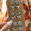 Bohemian Earrings Set  Vintage Ethnic Stud Earrings Western Cowboy Horse Turquoise Heart Moon Sun Jewelry for Women