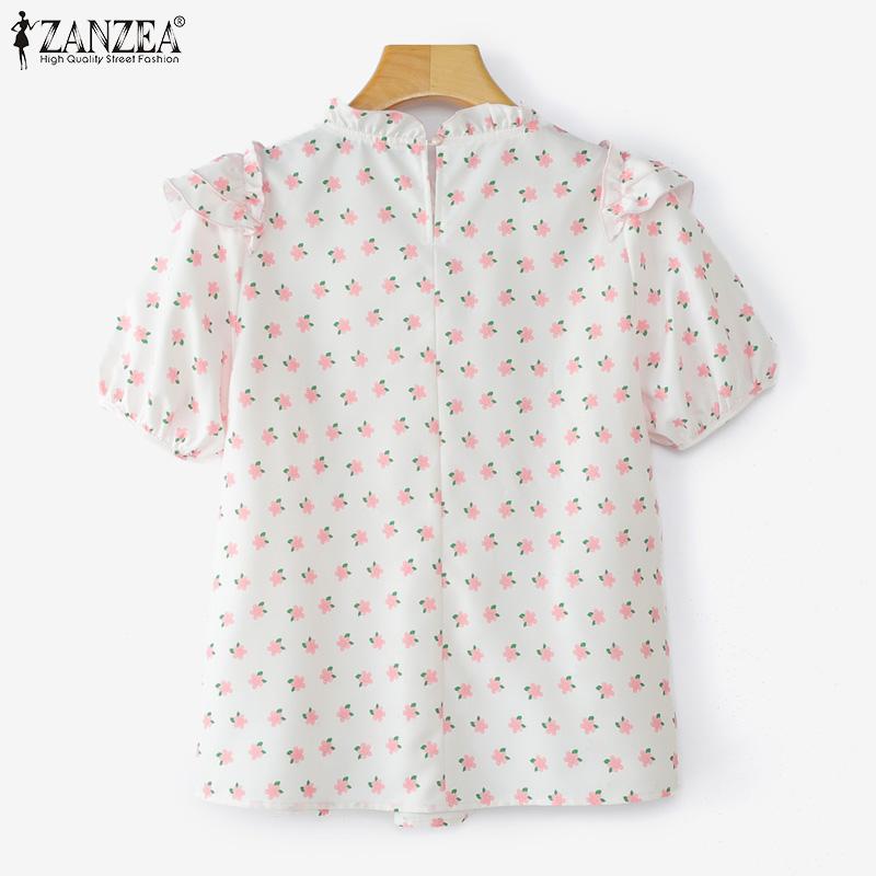 ZANZEA Women Casual Round Neck Short Sleeve Floral Print Summer Blouse