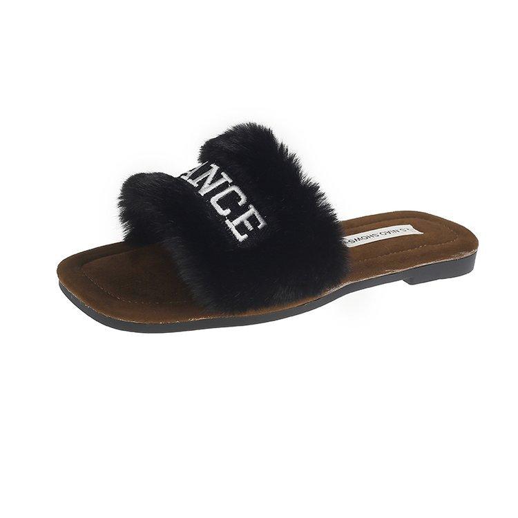 

Flat-bottomed fluffy slippers for women s outerwear 2025 new autumn and winter lamb wool cotton slippers fluffy Boken cotton shoes 35