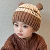 Baby Hat Winter Cute Cartoon Double Ball Wool Hat Boys and Girls Baby Ear Protector Knitted Hat Children's Pullover Hat