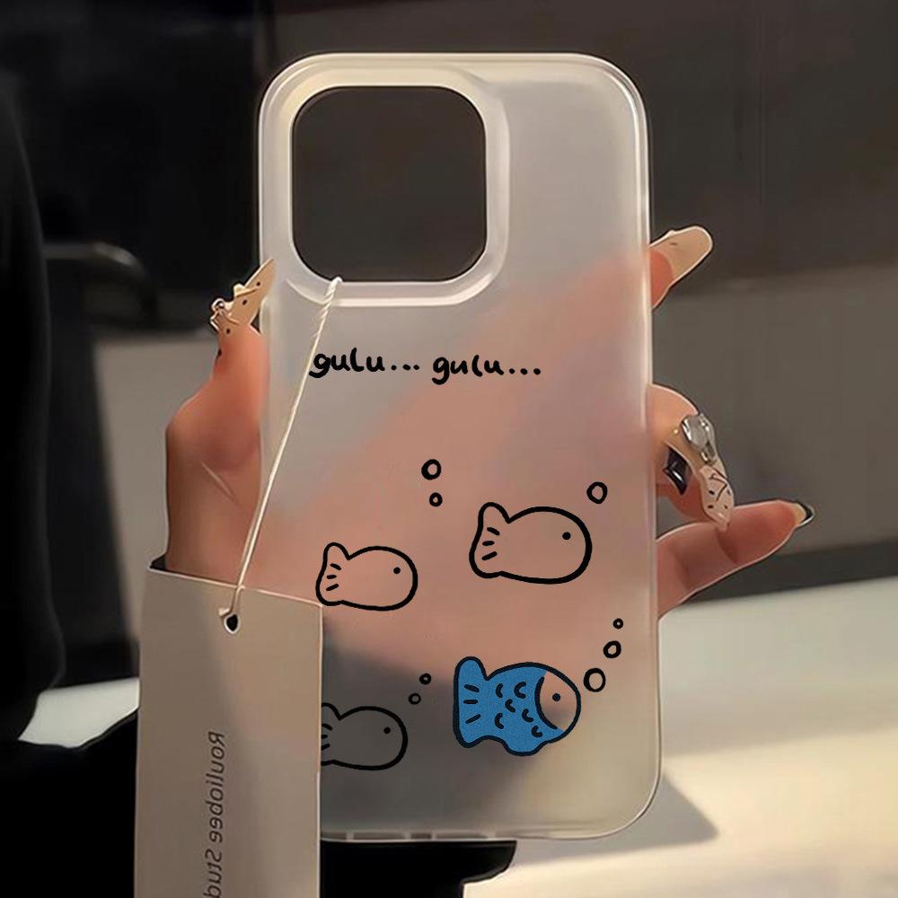 Line graffiti small fish suitable for iPhone17promax Apple 17 matte large hole mobile phone case 16/15 anti-drop x